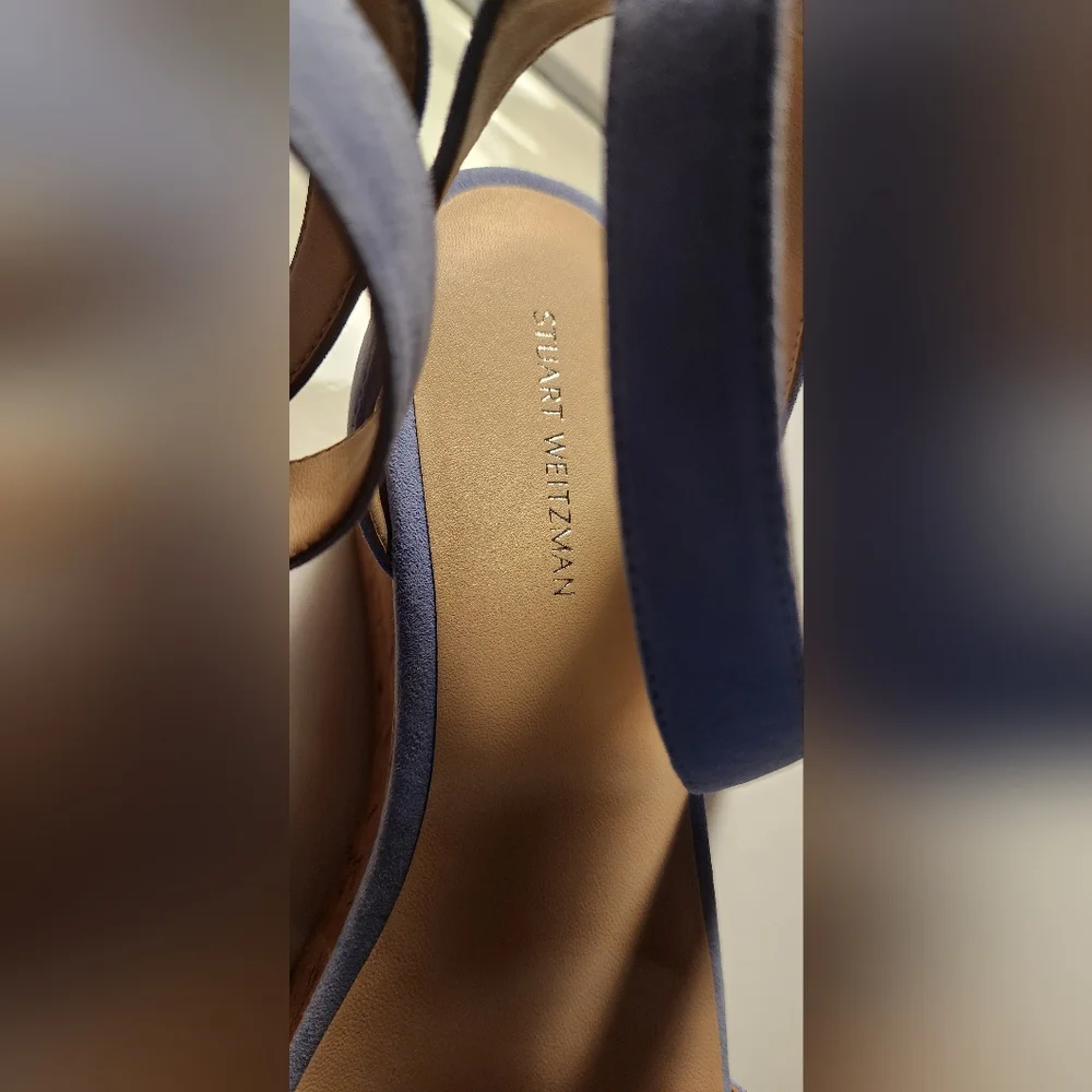 Stuart Weitzman Lavender and Tan Wedge Sandals - Picture 2 of 4